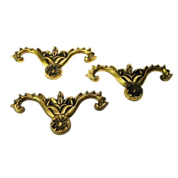 Vintage Ornate Solid Brass Motif Furniture Appliques Decorations 9" x 4" Lot 3